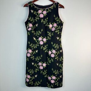 Vintage Jessica Howard Floral Embroidered Dress Linen Blend Womens 10 Boho Fairy